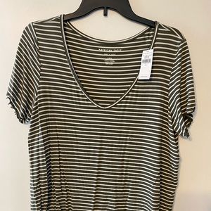 Green and white V-neck Tee